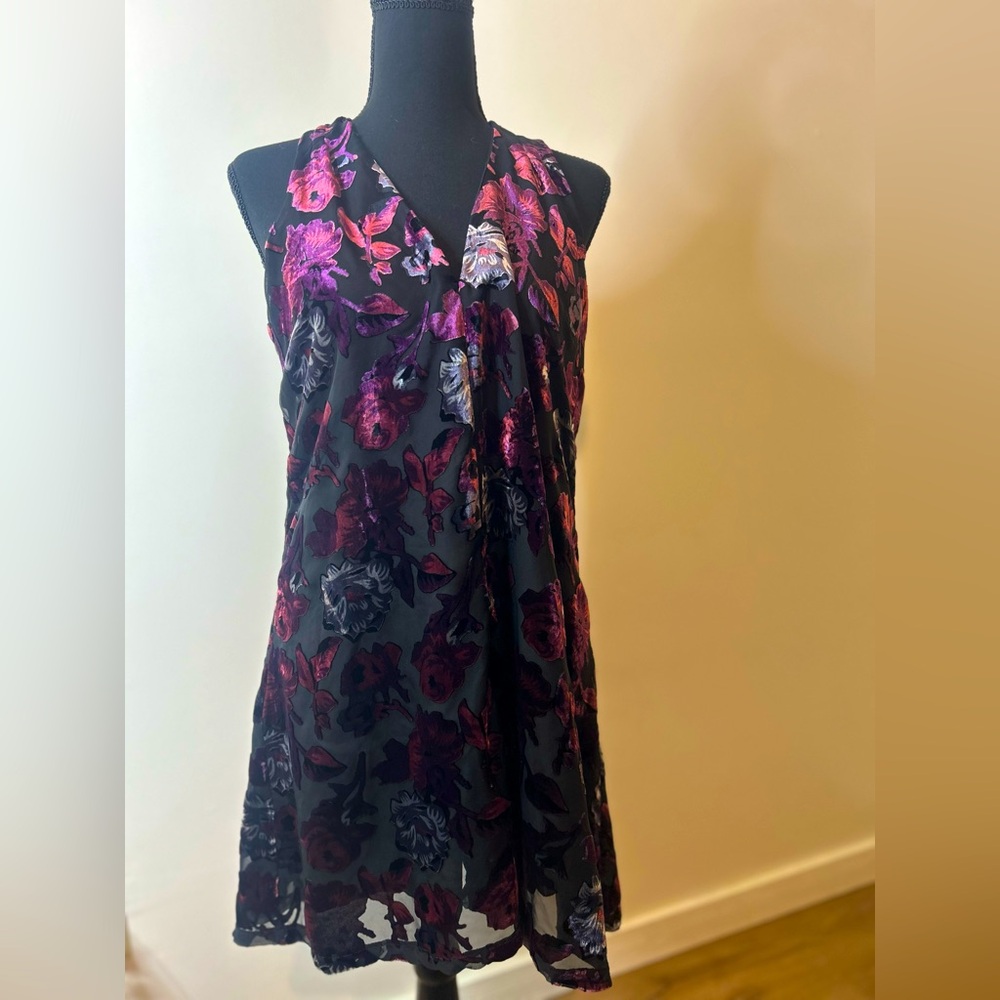 bb Dakota velvet chiffon floral flower burnout dress mini black purple